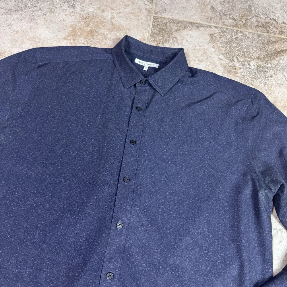 Vince Camuto Shirt Mens XL Long Sleeve Blue Button Up Performance All Over Print